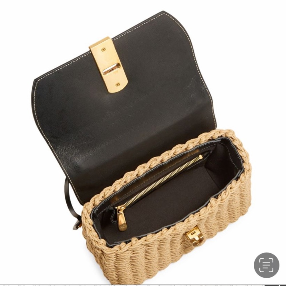 SALVATORE FERRAGAMO MEDIUM BOXYZ LEATHER TRIMMED NATURAL STRAW TOP HANDLE BAG - Picture 2 of 16